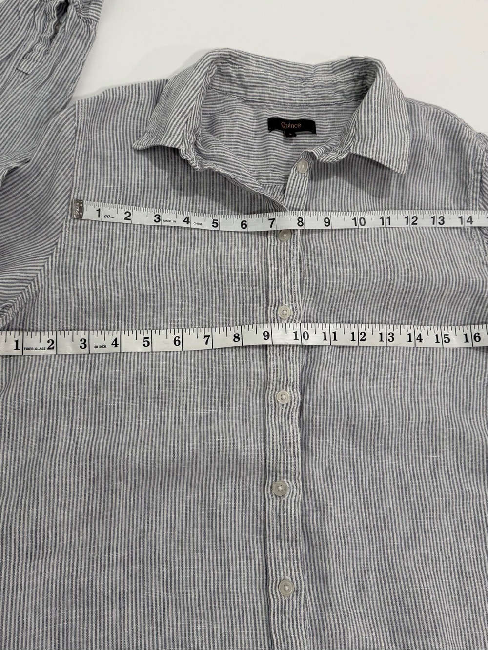 Quince Linen Blend Long Sleeve Shirt in Blue Pinstripe. Size Small Coastal - Picture 6 of 7